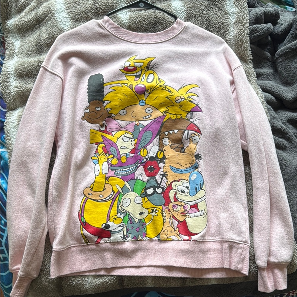 Nickelodeon Pink Crew Neck Sweater with Cartoon Graphics